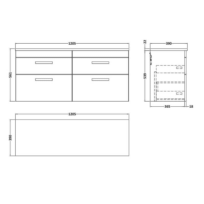 Nuie Athena Wall Hung 4-Drawer Unit & Laminate Worktop (1 size, Gloss White) - Brand New Bathrooms
