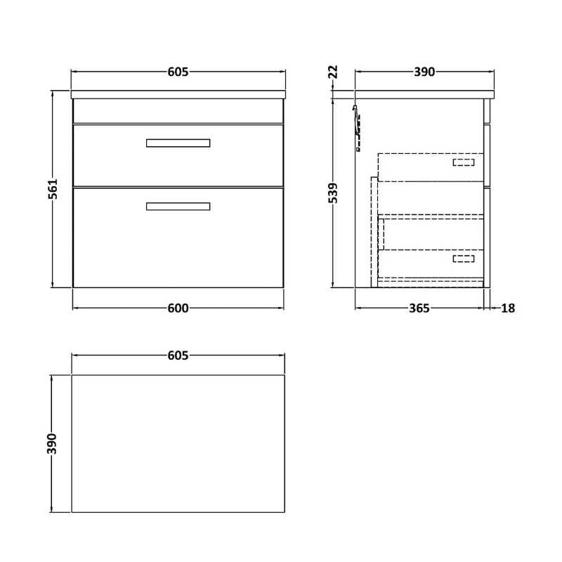 Nuie Athena Wall Hung 2-Drawer Unit & Laminate Worktop (1 size, Gloss White) - Brand New Bathrooms