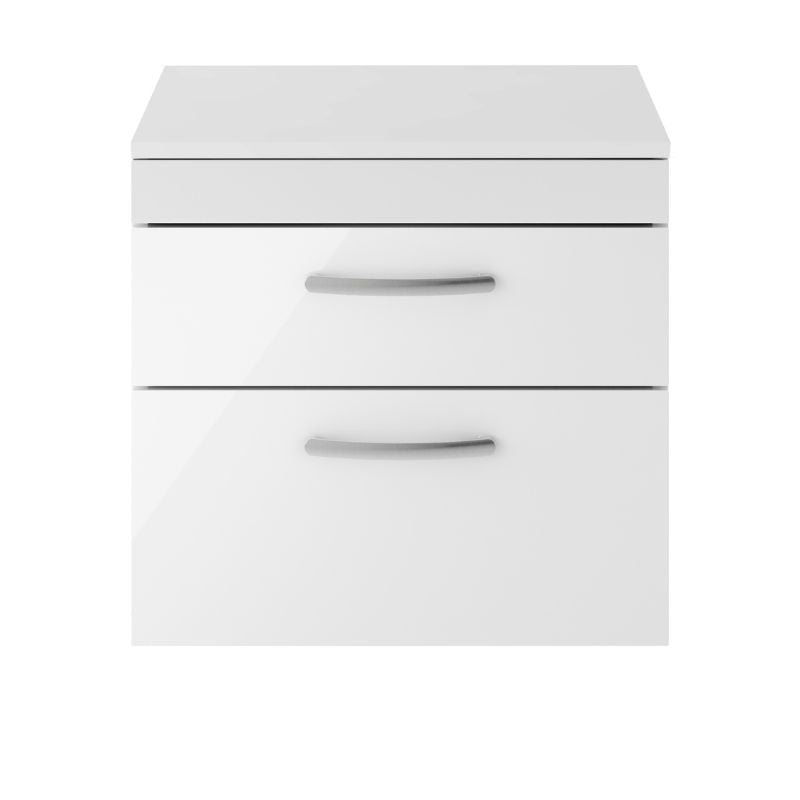 Nuie Athena Wall Hung 2 Drawer Vanity With Worktop (1 size, Gloss White) - Brand New Bathrooms