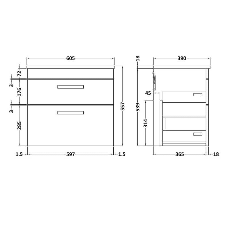 Nuie Athena Wall Hung 2 Drawer Vanity With Worktop (1 size, Gloss White) - Brand New Bathrooms