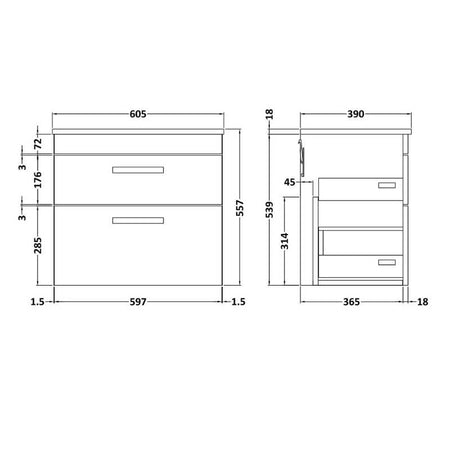 Nuie Athena Wall Hung 2 Drawer Vanity With Worktop (1 size, Gloss White) - Brand New Bathrooms