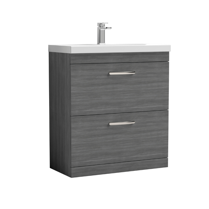 Nuie Athena 800mm Floor Standing 2 Drawer Vanity With Mid-Edge 1 Tap Hole Basin (1 size, 3 colours) - Brand New Bathrooms