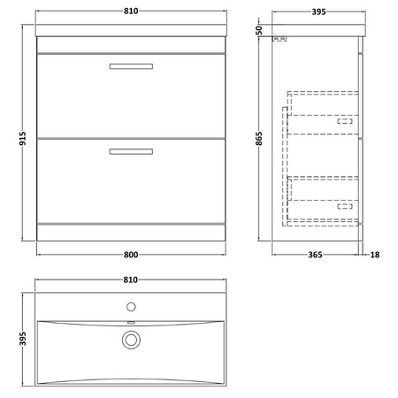 Nuie Athena 800mm Floor Standing 2 Drawer Vanity With Thin-Edge 1 Tap Hole Basin (1 size, 3 colours) - Brand New Bathrooms