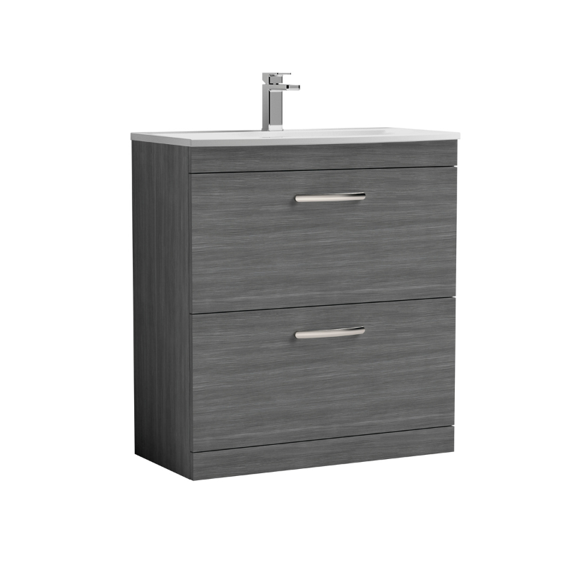 Nuie Athena 800mm Floor Standing 2 Drawer Vanity With Curved 1 Tap Hole Basin (1 size, 3 colours) - Brand New Bathrooms