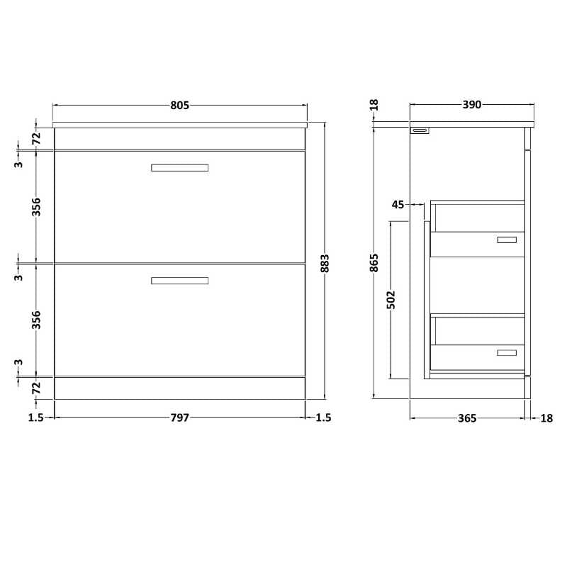 Nuie Athena Floor Standing 2 Drawer Vanity With Worktop (1 size, 2 colours) - Brand New Bathrooms