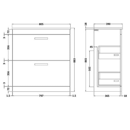 Nuie Athena Floor Standing 2 Drawer Vanity With Worktop (1 size, 2 colours) - Brand New Bathrooms