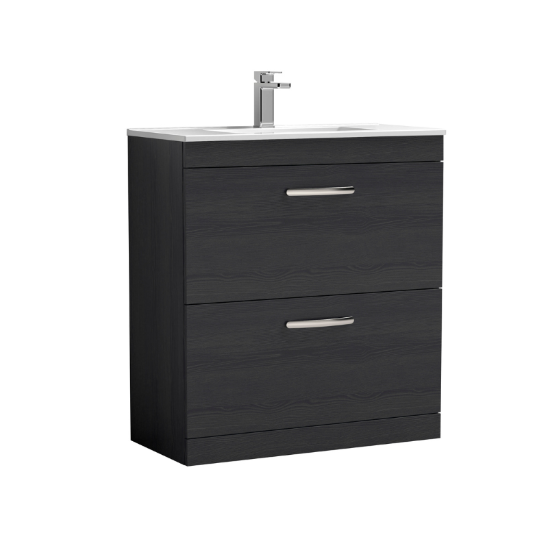 Nuie Athena 800mm Floor Standing 2 Drawer Vanity With Minimalist 1 Tap Hole Basin (1 size, 3 colours) - Brand New Bathrooms