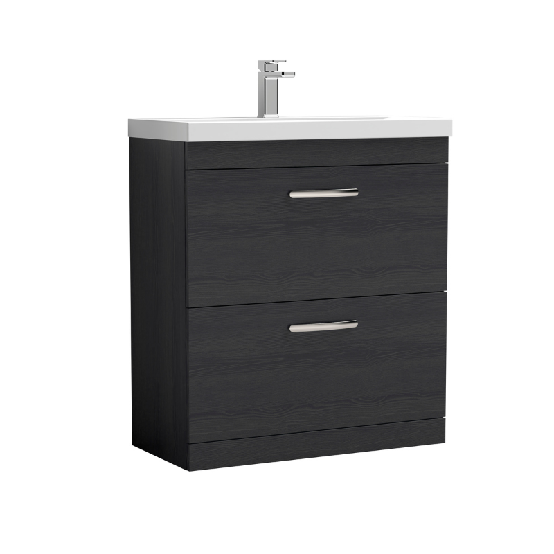 Nuie Athena 800mm Floor Standing 2 Drawer Vanity With Thin-Edge 1 Tap Hole Basin (1 size, 3 colours) - Brand New Bathrooms