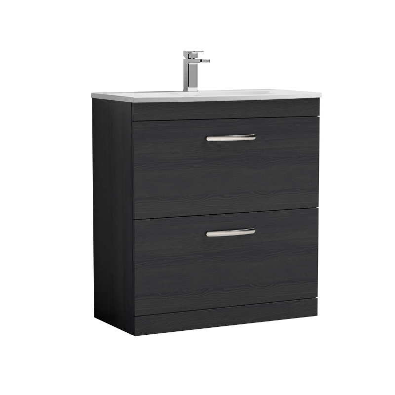 Nuie Athena 800mm Floor Standing 2 Drawer Vanity With Curved 1 Tap Hole Basin (1 size, 3 colours) - Brand New Bathrooms