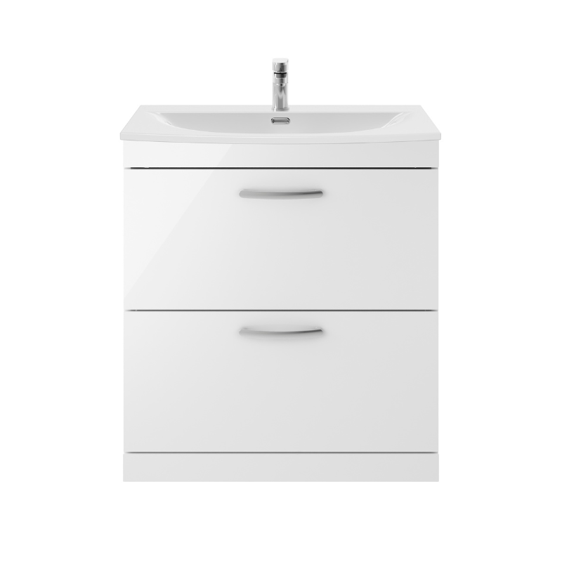 Nuie Athena 800mm Floor Standing 2 Drawer Vanity With Curved 1 Tap Hole Basin (1 size, 3 colours) - Brand New Bathrooms