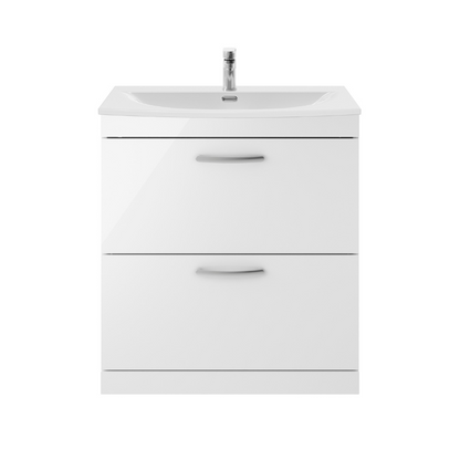 Nuie Athena 800mm Floor Standing 2 Drawer Vanity With Curved 1 Tap Hole Basin (1 size, 3 colours) - Brand New Bathrooms