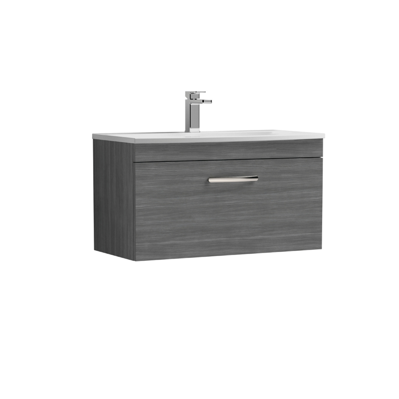 Nuie Athena 800mm Wall Hung Single Drawer Vanity With Curved 1 Tap Hole Basin (1 size, 3 colours) - Brand New Bathrooms