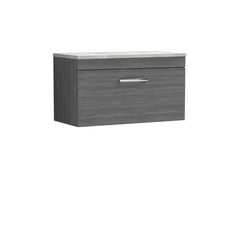 Nuie Athena Wall Hung Single Drawer Vanity With Grey Worktop (1 size, 2 colours) - Brand New Bathrooms