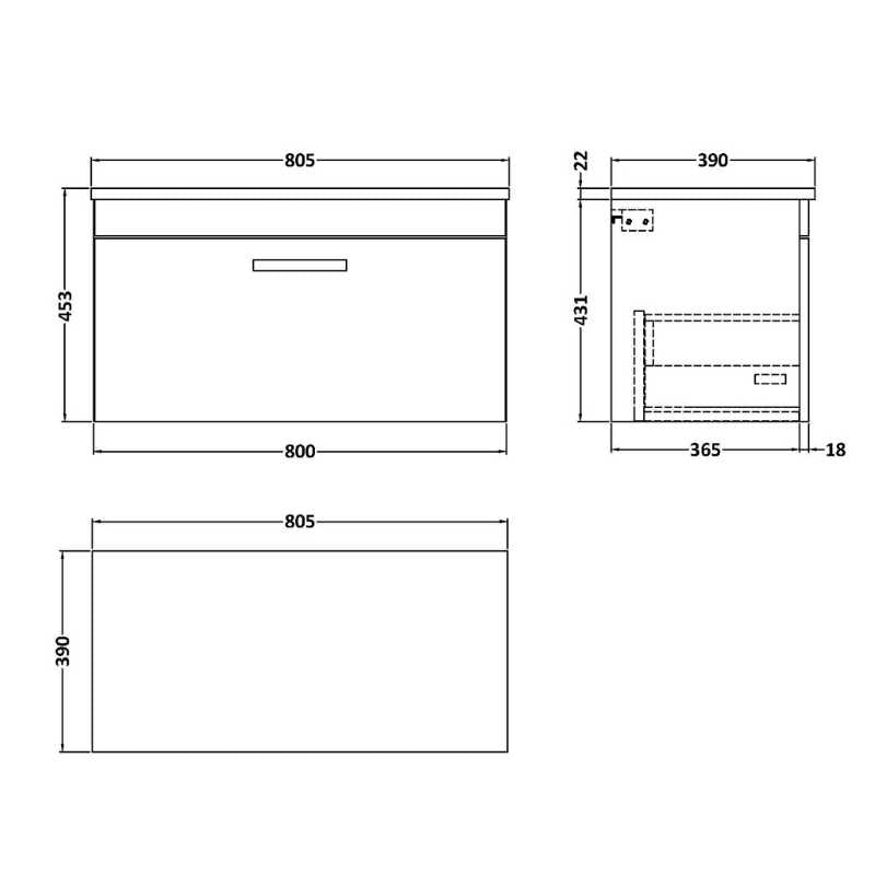 Nuie Athena Wall Hung Single Drawer Unit & Laminate Worktop (1 size, 2 colours) - Brand New Bathrooms