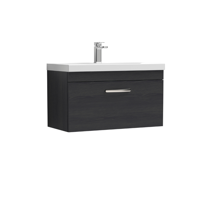 Nuie Athena 800mm Wall Hung Single Drawer Vanity With Mid-Edge 1 Tap Hole Basin (1 size, 3 colours) - Brand New Bathrooms