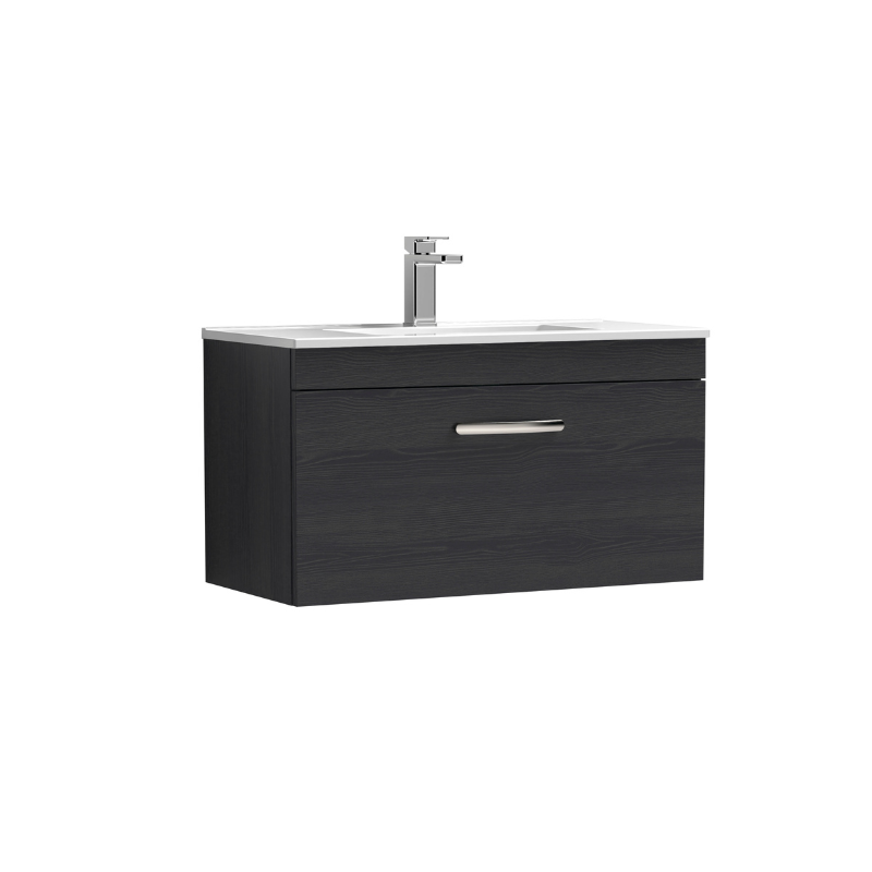 Nuie Athena 800mm Wall Hung Single Drawer Vanity With Minimalist 1 Tap Hole Basin (1 size, 3 colours) - Brand New Bathrooms