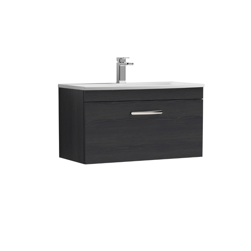 Nuie Athena 800mm Wall Hung Single Drawer Vanity With Curved 1 Tap Hole Basin (1 size, 3 colours) - Brand New Bathrooms