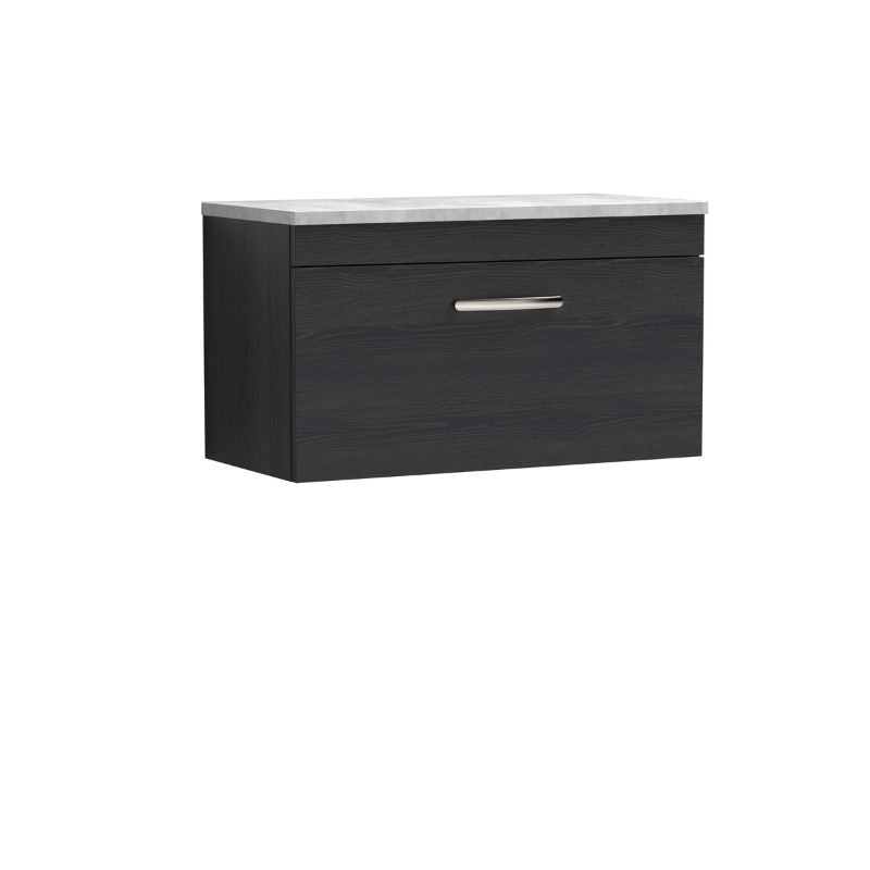 Nuie Athena Wall Hung Single Drawer Vanity With Grey Worktop (1 size, 2 colours) - Brand New Bathrooms