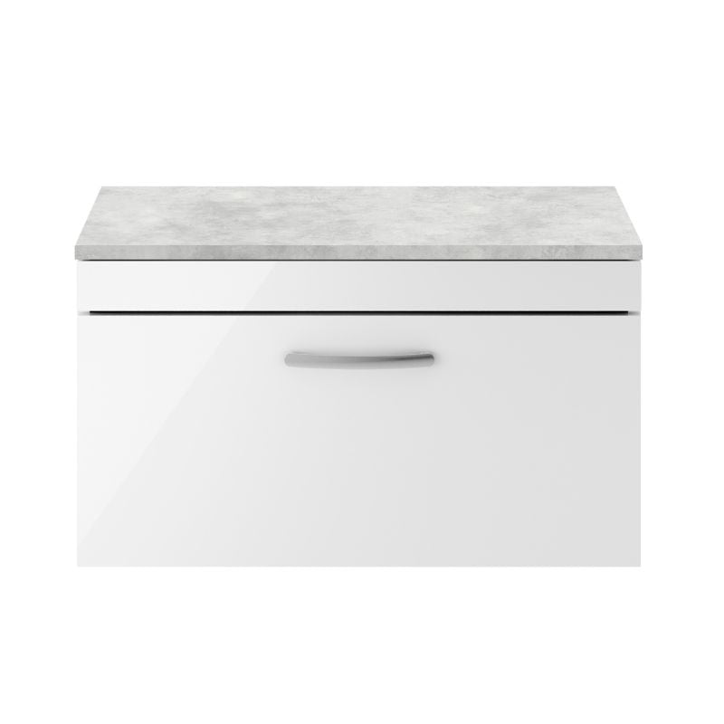 Nuie Athena Wall Hung Single Drawer Vanity With Grey Worktop (1 size, Gloss White) - Brand New Bathrooms