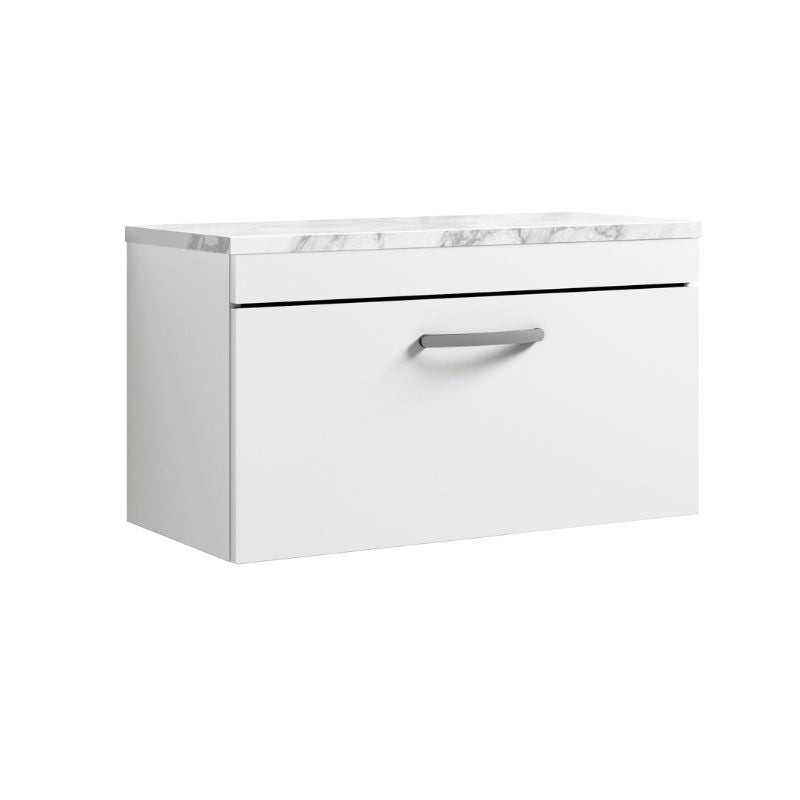 Nuie Athena Wall Hung Single Drawer Unit & Laminate Worktop (1 size, Gloss White) - Brand New Bathrooms