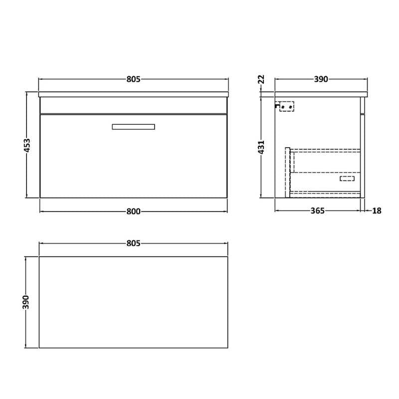 Nuie Athena Wall Hung Single Drawer Unit & Laminate Worktop (1 size, Gloss White) - Brand New Bathrooms