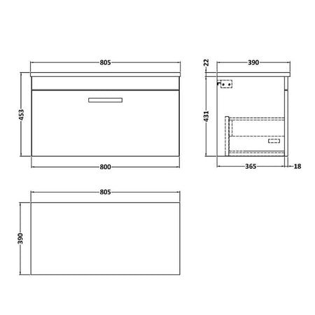 Nuie Athena Wall Hung Single Drawer Unit & Laminate Worktop (1 size, Gloss White) - Brand New Bathrooms