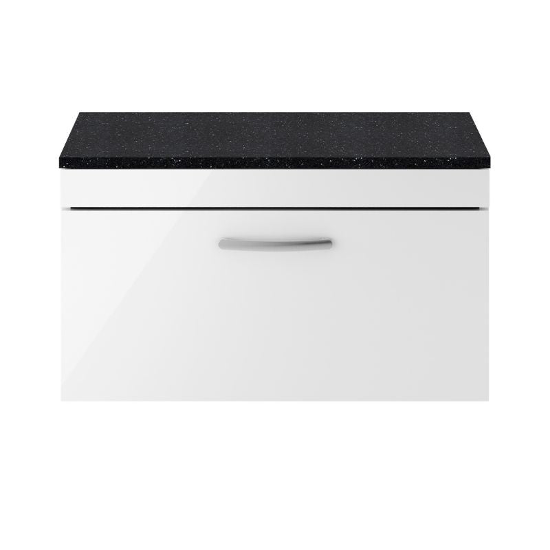 Nuie Athena Wall Hung Single Drawer Vanity With Worktop (2 sizes, Gloss White) - Brand New Bathrooms