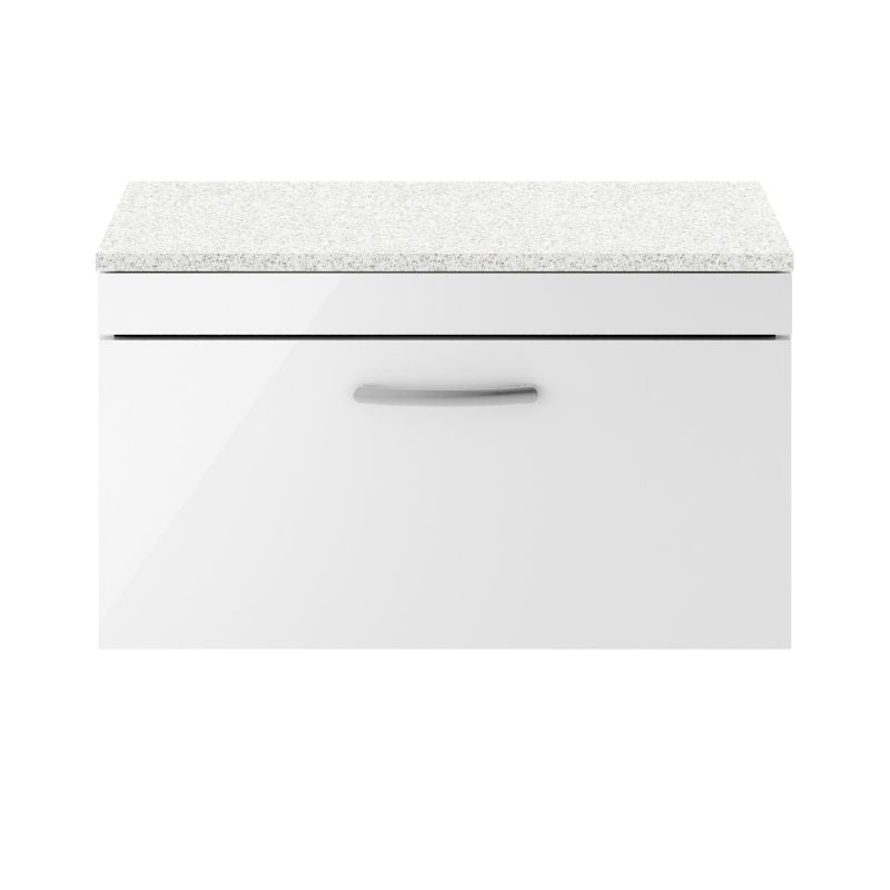 Nuie Athena Wall Hung Single Drawer Vanity With Worktop (2 sizes, Gloss White) - Brand New Bathrooms