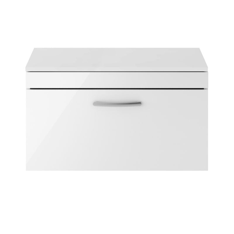 Nuie Athena Wall Hung Single Drawer Vanity With Worktop (2 sizes, Gloss White) - Brand New Bathrooms