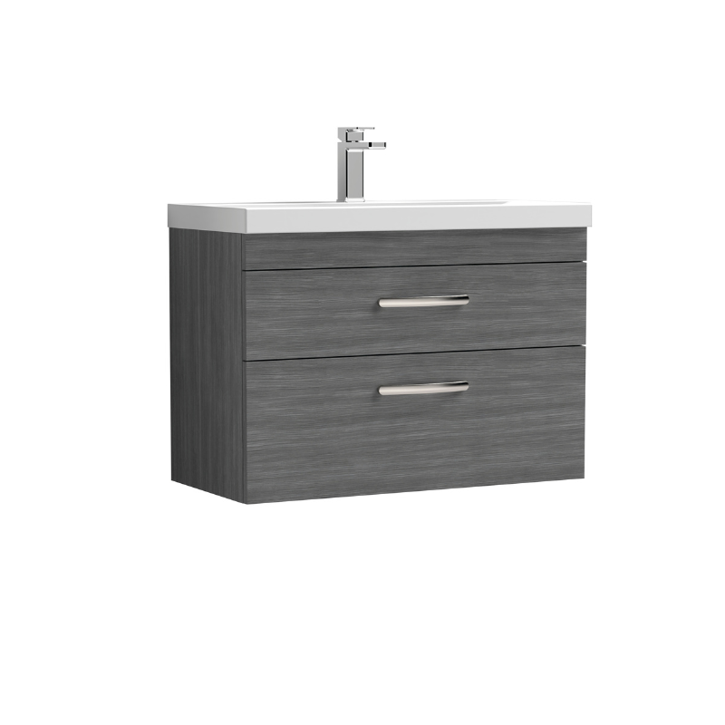 Nuie Athena 800mm Wall Hung 2 Drawer Vanity With Mid-Edge 1 Tap Hole Basin (1 size, 3 colours) - Brand New Bathrooms