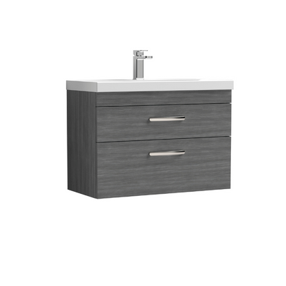Nuie Athena 800mm Wall Hung 2 Drawer Vanity With Mid-Edge 1 Tap Hole Basin (1 size, 3 colours) - Brand New Bathrooms
