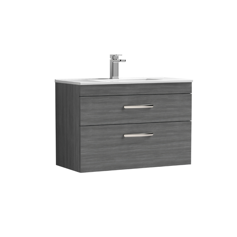 Nuie Athena 800mm Wall Hung 2 Drawer Vanity With Minimalist 1 Tap Hole Basin (1 size, 3 colours) - Brand New Bathrooms