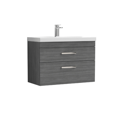 Nuie Athena 800mm Wall Hung 2 Drawer Vanity With Thin-Edge 1 Tap Hole Basin (1 size, 3 colours) - Brand New Bathrooms