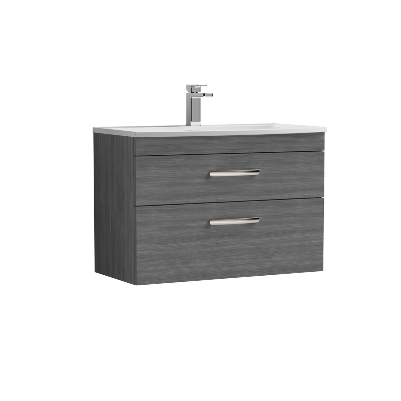 Nuie Athena 800mm Wall Hung 2 Drawer Vanity With Curved 1 Tap Hole Basin (1 size, 3 colours) - Brand New Bathrooms