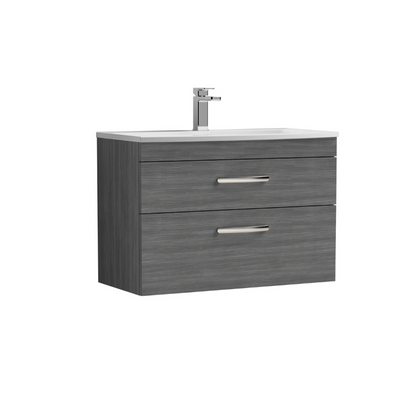 Nuie Athena 800mm Wall Hung 2 Drawer Vanity With Curved 1 Tap Hole Basin (1 size, 3 colours) - Brand New Bathrooms