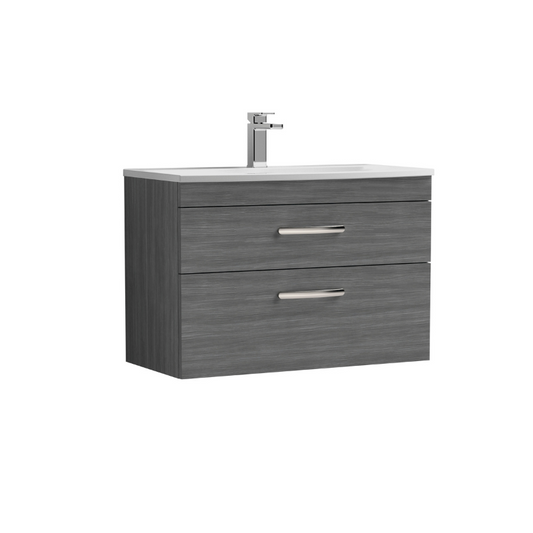 Nuie Athena 800mm Wall Hung 2 Drawer Vanity With Curved 1 Tap Hole Basin (1 size, 3 colours) - Brand New Bathrooms