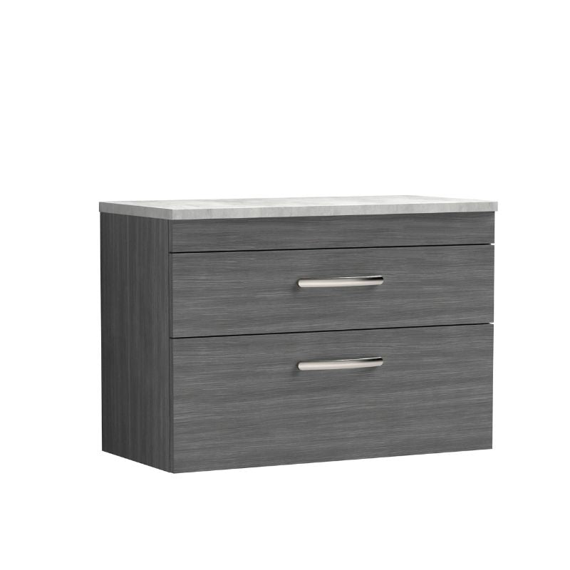 Nuie Athena Wall Hung 2 Drawer Vanity With Grey Worktop (1 size, 2 colours) - Brand New Bathrooms