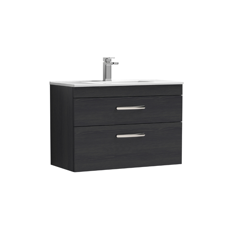 Nuie Athena 800mm Wall Hung 2 Drawer Vanity With Minimalist 1 Tap Hole Basin (1 size, 3 colours) - Brand New Bathrooms