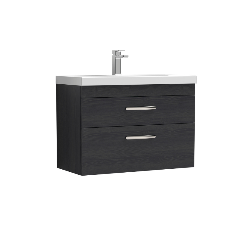 Nuie Athena 800mm Wall Hung 2 Drawer Vanity With Thin-Edge 1 Tap Hole Basin (1 size, 3 colours) - Brand New Bathrooms