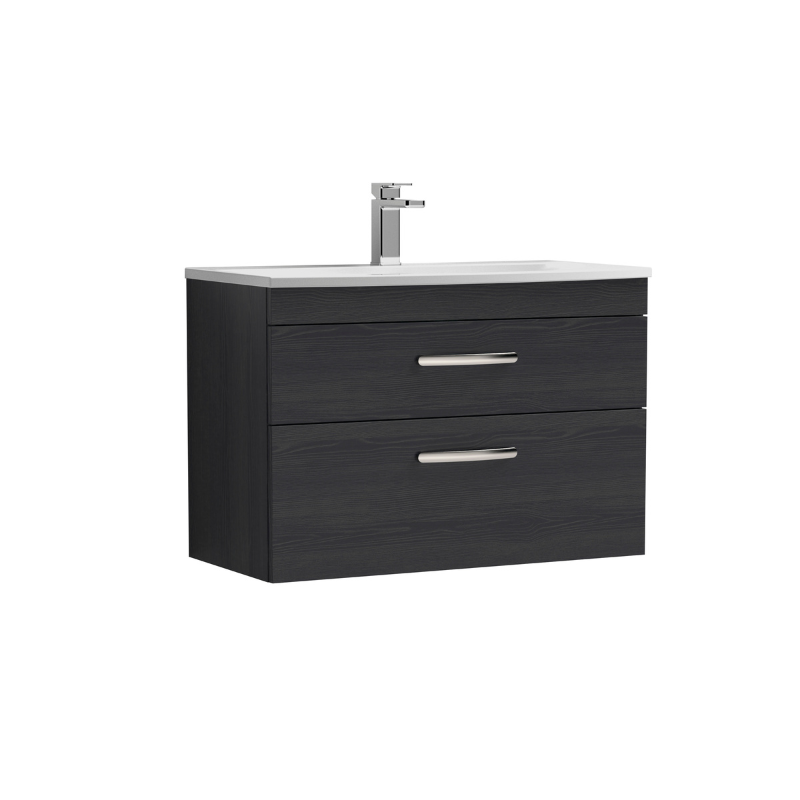 Nuie Athena 800mm Wall Hung 2 Drawer Vanity With Curved 1 Tap Hole Basin (1 size, 3 colours) - Brand New Bathrooms