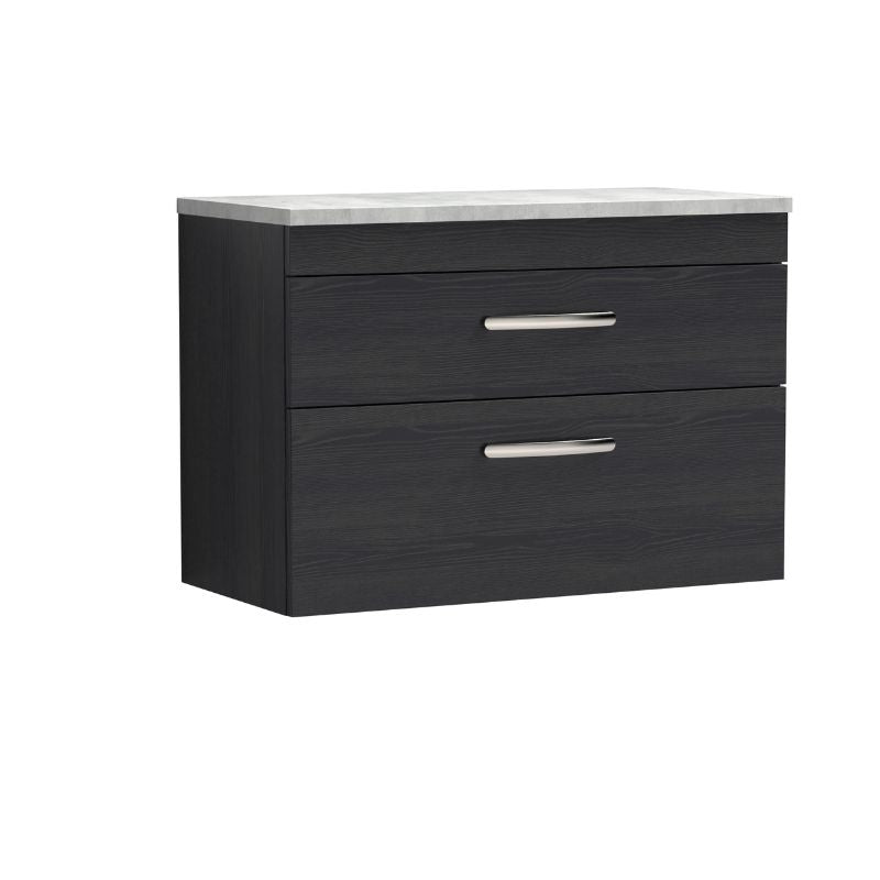 Nuie Athena Wall Hung 2 Drawer Vanity With Grey Worktop (1 size, 2 colours) - Brand New Bathrooms