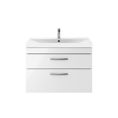 Nuie Athena 800mm Wall Hung 2 Drawer Vanity With Thin-Edge 1 Tap Hole Basin (1 size, 3 colours) - Brand New Bathrooms