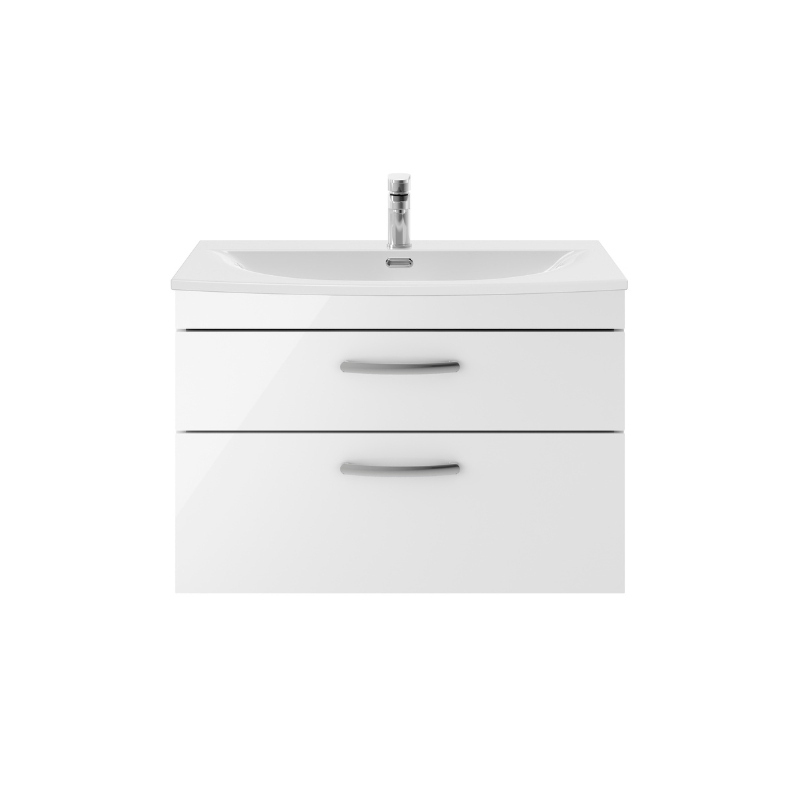 Nuie Athena 800mm Wall Hung 2 Drawer Vanity With Curved 1 Tap Hole Basin (1 size, 3 colours) - Brand New Bathrooms