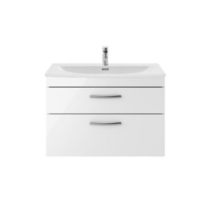 Nuie Athena 800mm Wall Hung 2 Drawer Vanity With Curved 1 Tap Hole Basin (1 size, 3 colours) - Brand New Bathrooms