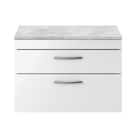 Nuie Athena Wall Hung 2 Drawer Vanity With Grey Worktop (1 size, Gloss White) - Brand New Bathrooms