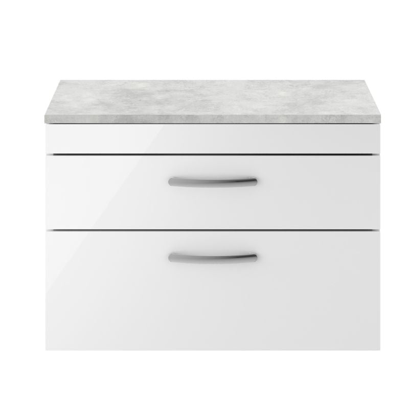 Nuie Athena Wall Hung 2 Drawer Vanity With Grey Worktop (1 size, Gloss White) - Brand New Bathrooms
