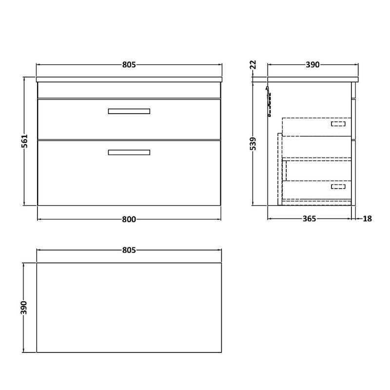 Nuie Athena Wall Hung 2-Drawer Unit & Laminate Worktop (1 size, Gloss White) - Brand New Bathrooms