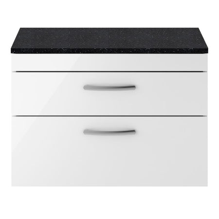 Nuie Athena Wall Hung 2 Drawer Vanity With Worktop (2 size, Gloss White) - Brand New Bathrooms