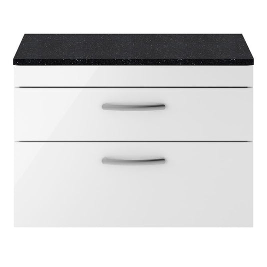 Nuie Athena Wall Hung 2 Drawer Vanity With Worktop (2 size, Gloss White) - Brand New Bathrooms