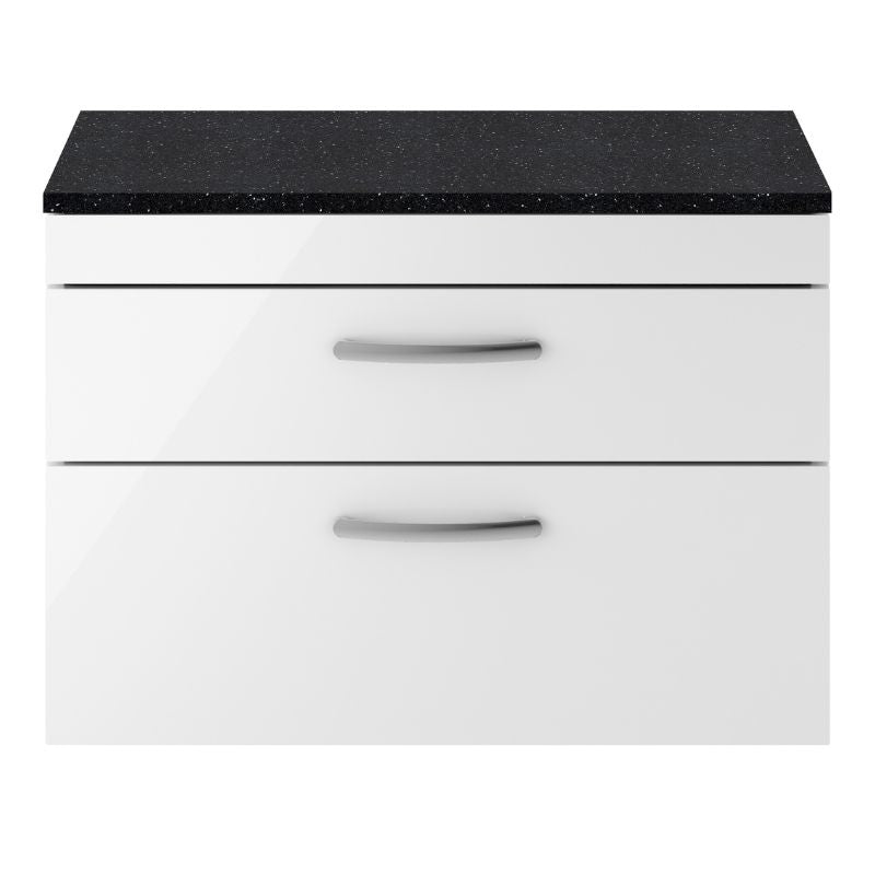 Nuie Athena Wall Hung 2 Drawer Vanity With Worktop (2 size, Gloss White) - Brand New Bathrooms